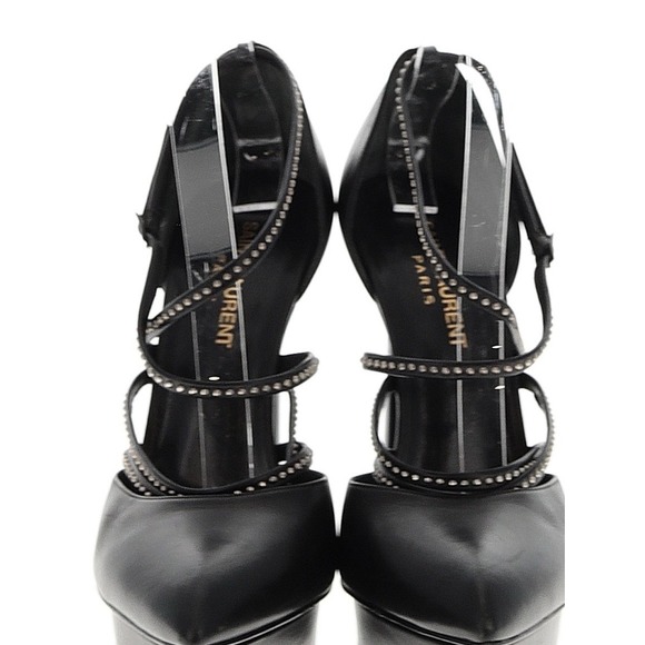 Saint Laurent Paris Black Leather Platform Stiletto Pumps Size EU 38 Italy Heels - Picture 2 of 16